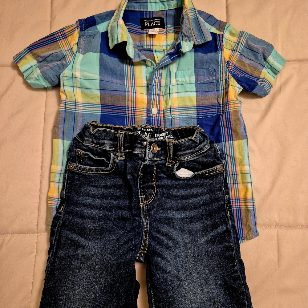 Multicolor Plaid Shirt And Jeans